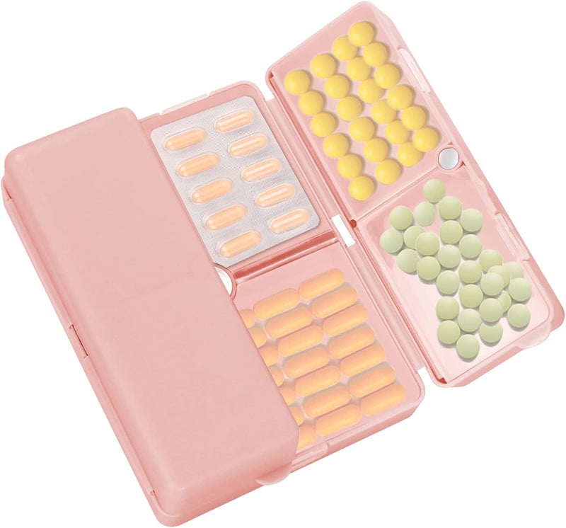 FYY 7 Day Pill Box Organiser, Travel Pill Case, [Folding Design][Large Capacity] Portable Pill Dispenser Container for Vitamins, Cod Liver Oil, Supplements, Medication Large-Pink - Image 1