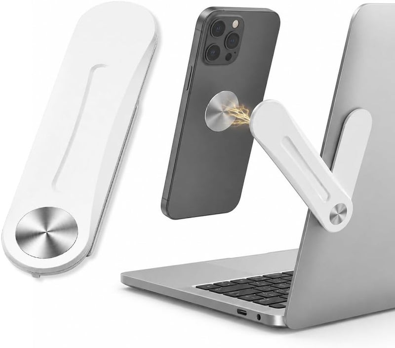 HASTHIP® Adhesive Laptop Phone Mount with Foldable ABS Design, Strong Adhesive Back Plate Slim Magnetic Phone Holder for MagSafe-Compatible Phones, Dual-Screen Multitasking - Image 1