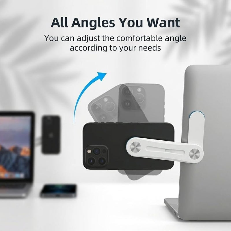 HASTHIP® Adhesive Laptop Phone Mount with Foldable ABS Design, Strong Adhesive Back Plate Slim Magnetic Phone Holder for MagSafe-Compatible Phones, Dual-Screen Multitasking - Image 5