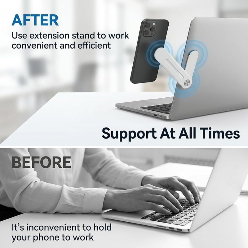 HASTHIP® Adhesive Laptop Phone Mount with Foldable ABS Design, Strong Adhesive Back Plate Slim Magnetic Phone Holder for MagSafe-Compatible Phones, Dual-Screen Multitasking - Image 4