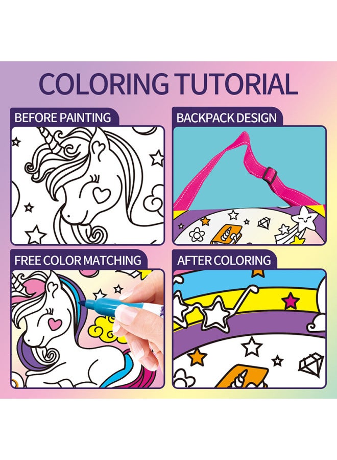 Hot Children's DIY Painted Watercolor Handbag Promotes Children's Color Cognition Painting Ability-Color:Jx20421 Unicorn-diy Painted Watercolor Backpack (5 Colors Washable Pen) - Image 3