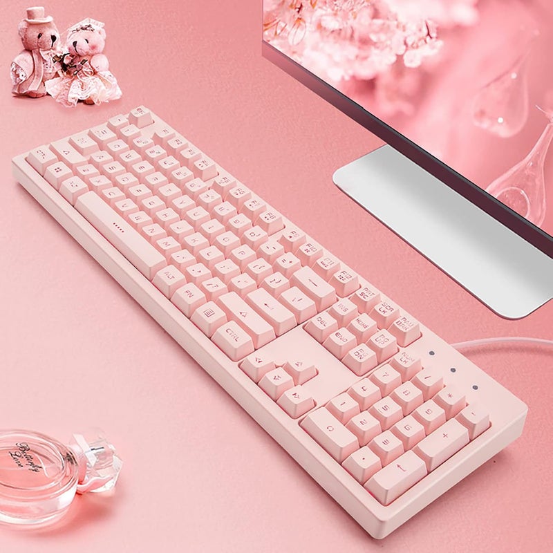 Basaltech Pink Keyboard with 7-Colors LED Backlit,104 Keys Silent Creamy Keyboards,Double Shot Keycaps Light Up Keyboard Wired USB for Computer,Mac,Laptop - Image 4