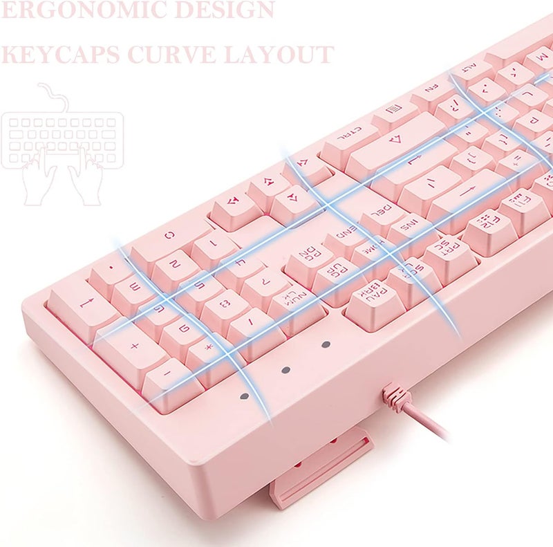 Basaltech Pink Keyboard with 7-Colors LED Backlit,104 Keys Silent Creamy Keyboards,Double Shot Keycaps Light Up Keyboard Wired USB for Computer,Mac,Laptop - Image 2