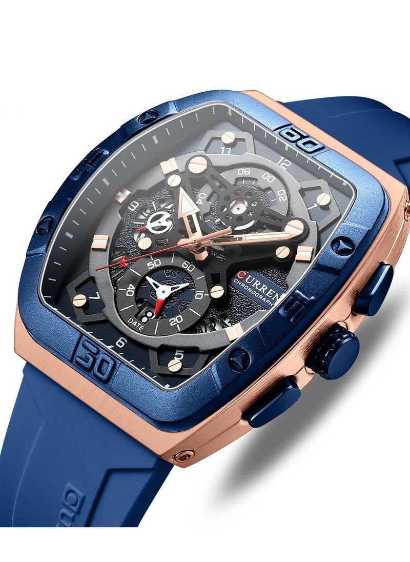 CURREN CURREN 8443M Men Quartz Sport Watch Silicone Strap Alloy Case Fashion Multifunction Wristwatch Abrastion Resistant Glass 3ATM Luminous Display Chronograph Calendar Date Watches  - Image 2