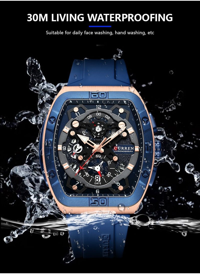 CURREN CURREN 8443M Men Quartz Sport Watch Silicone Strap Alloy Case Fashion Multifunction Wristwatch Abrastion Resistant Glass 3ATM Luminous Display Chronograph Calendar Date Watches  - Image 4