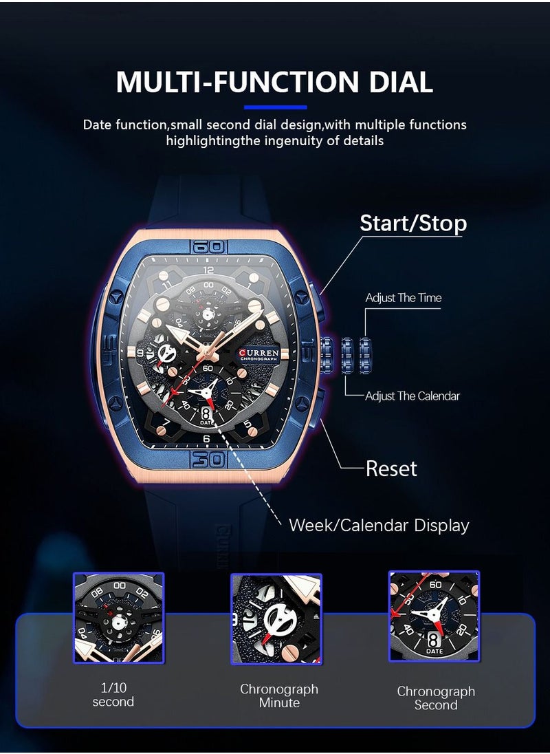 CURREN CURREN 8443M Men Quartz Sport Watch Silicone Strap Alloy Case Fashion Multifunction Wristwatch Abrastion Resistant Glass 3ATM Luminous Display Chronograph Calendar Date Watches  - Image 5