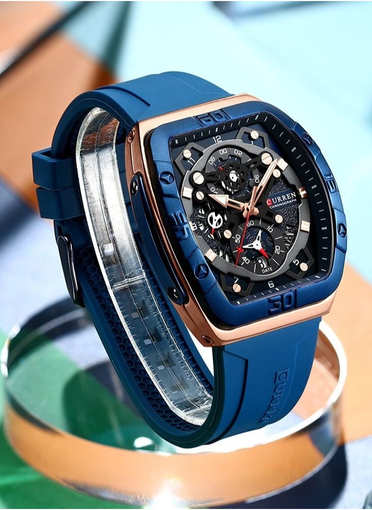 CURREN CURREN 8443M Men Quartz Sport Watch Silicone Strap Alloy Case Fashion Multifunction Wristwatch Abrastion Resistant Glass 3ATM Luminous Display Chronograph Calendar Date Watches  - Image 3