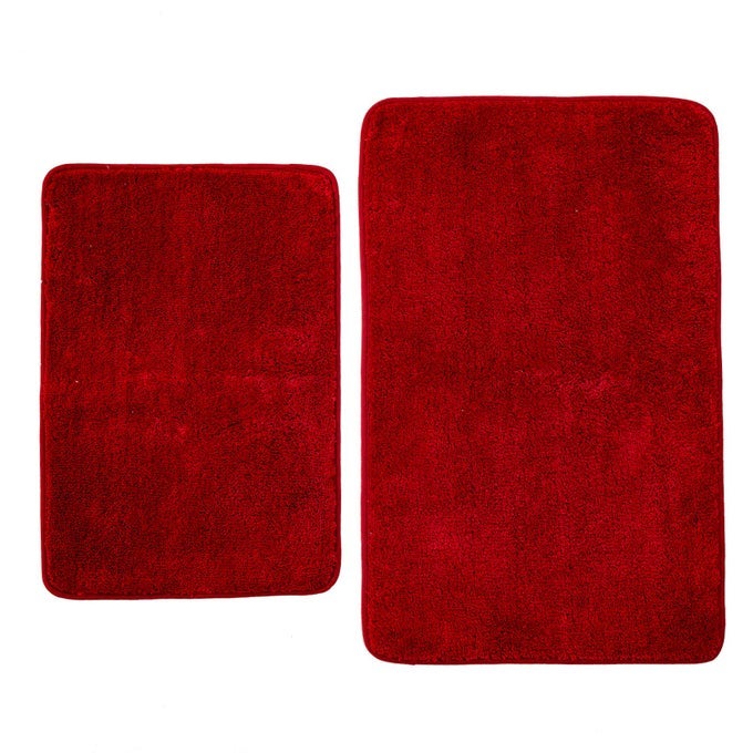 2 PIECE BATHROOM RUGS AND MATS SETS SOFT BATH MATS FOR BATHROOM WITH NONSLIP BACKING MACHINE WASHABLE MICROFIBER ABSORBENT BATH RUGS 16X24 PLUS 20X32RED