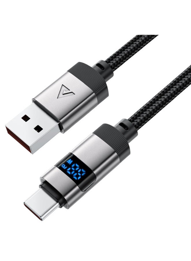 ACEFAST Charging Data Cable C15-04 USB-A to USB-C, 66W Fast Charging, 1.2m Nylon Braided, Zinc Alloy, LED Digital Display - Black - Image 1
