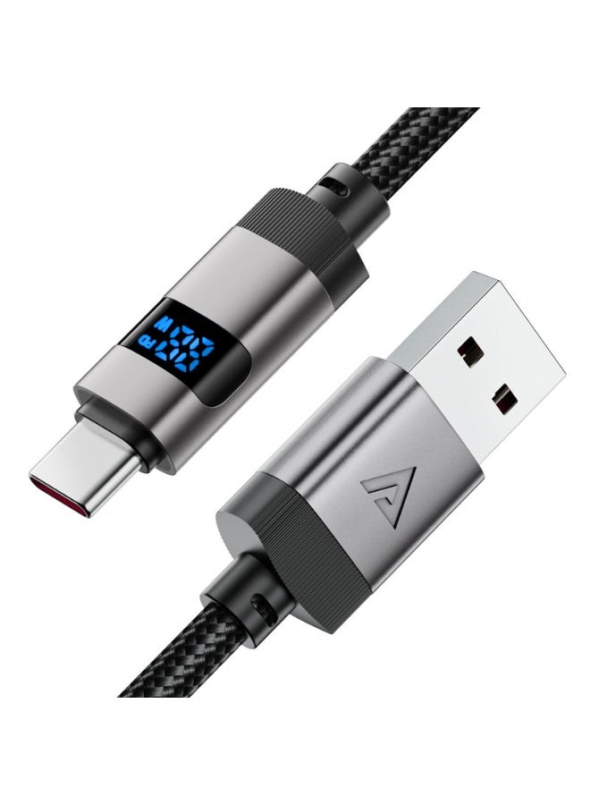ACEFAST Charging Data Cable C15-04 USB-A to USB-C, 66W Fast Charging, 1.2m Nylon Braided, Zinc Alloy, LED Digital Display - Black - Image 2