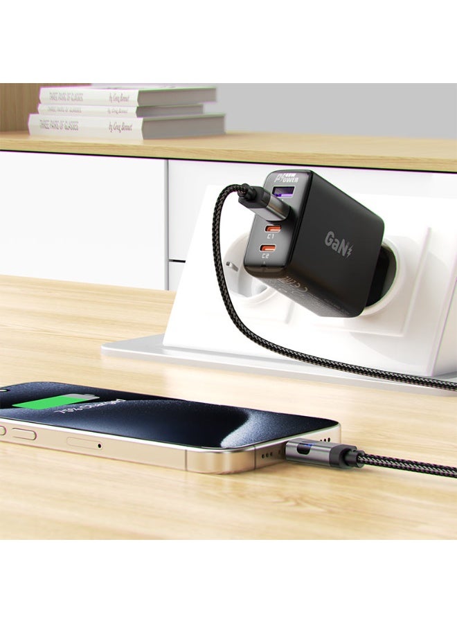 ACEFAST Charging Data Cable C15-04 USB-A to USB-C, 66W Fast Charging, 1.2m Nylon Braided, Zinc Alloy, LED Digital Display - Black - Image 4