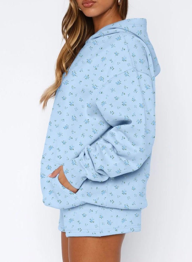 BAIGRAM Women Oversized Ditsy Floral Fleece Hoodies Snowflake Print Hooded Sweatshirt 2025 Y2K Aesthetic Fall Pullover, Blue Floral, S - Image 2