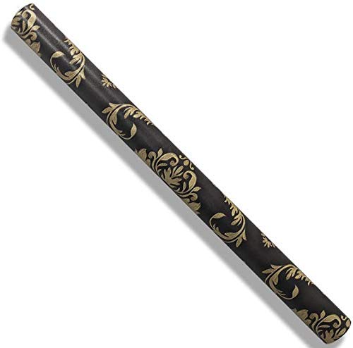 LIFAVOVY Upgrade Thickening Contact Paper Black Gold Damask Wall Paper Self Adhesive Peel and Stick Wallpaper for Kitchen Countertop Cabinet Furniture Bedroom Decor 17.7 Inch x 32.8 FT - Image 5