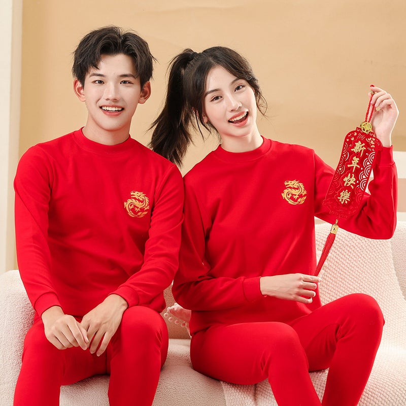 Children's Zodiac Year Thermal Underwear Set – Pure Cotton Red Pajamas for Boys and Girls - Image 3