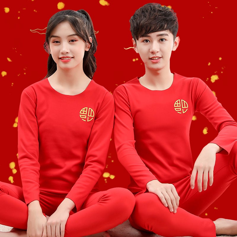 Children's Zodiac Year Thermal Underwear Set – Pure Cotton Red Pajamas for Boys and Girls - Image 4