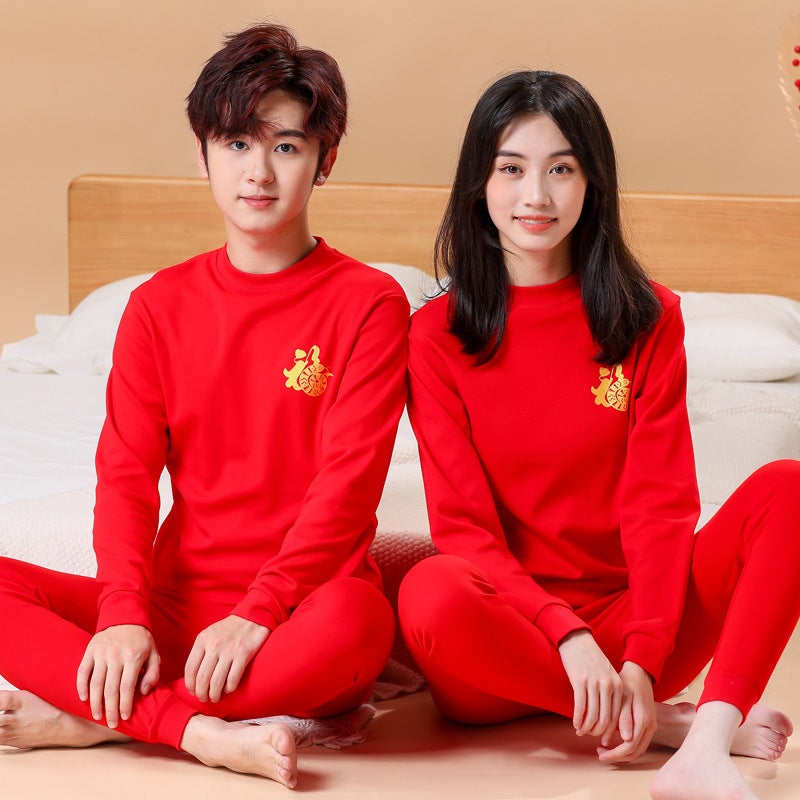 Children's Zodiac Year Thermal Underwear Set – Pure Cotton Red Pajamas for Boys and Girls - Image 1
