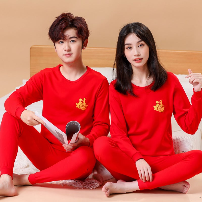 Children's Zodiac Year Thermal Underwear Set – Pure Cotton Red Pajamas for Boys and Girls - Image 2