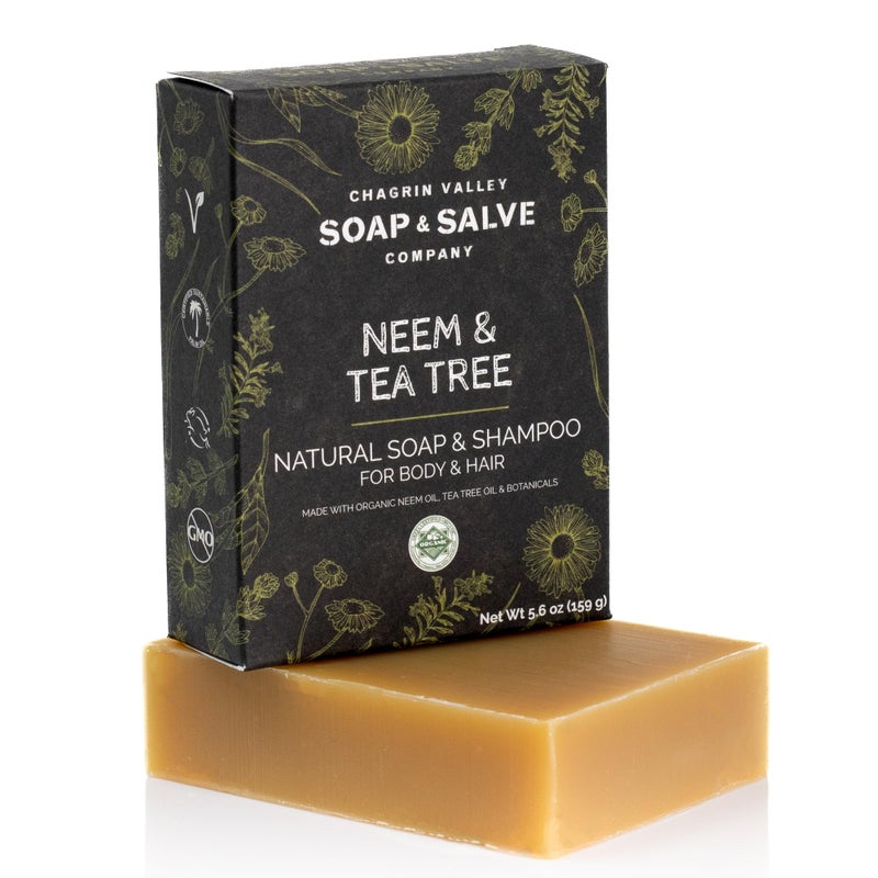 Chagrin Valley Soap & Salve Neem & Tea Tree Organic Soap & Shampoo Bar â€“ Soothe Dry, Itchy, Irritated Skin - Sulfate Free For Body & Hair Vegan Shampoo Natural, Large 5.6 oz Bar - Image 1
