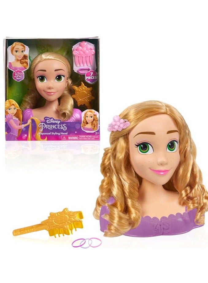 جست بلاس رأس دمية الأميرة ديزني رابونزل للتسريح - رأس دمية بطول 20 سم مع فرشاة ومشط وأشرطة شعر من شركة جاست بلاي - Image 1