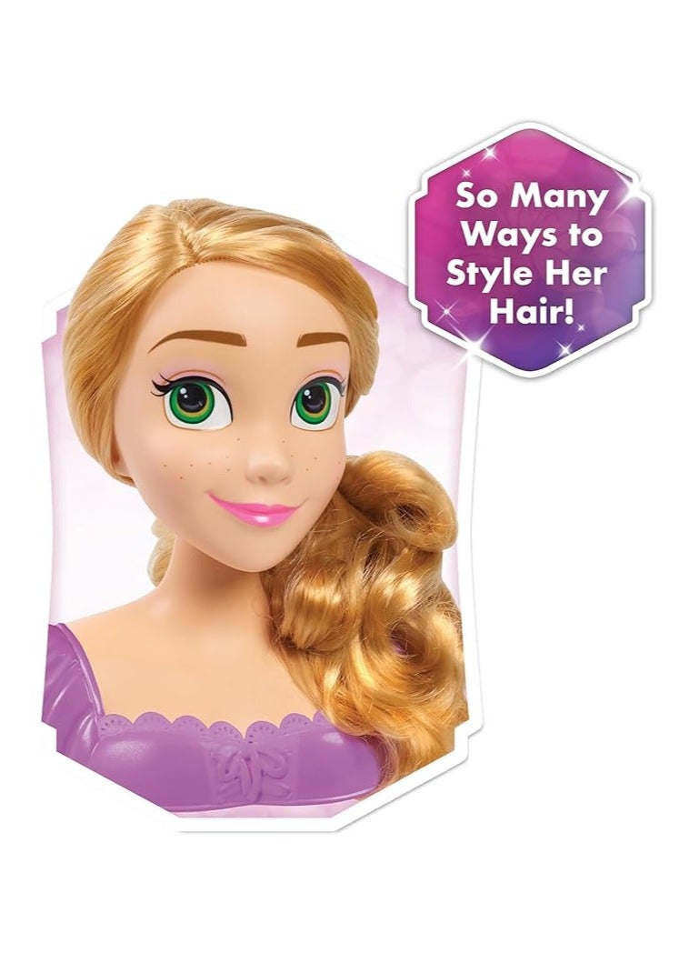 جست بلاس رأس دمية الأميرة ديزني رابونزل للتسريح - رأس دمية بطول 20 سم مع فرشاة ومشط وأشرطة شعر من شركة جاست بلاي - Image 3