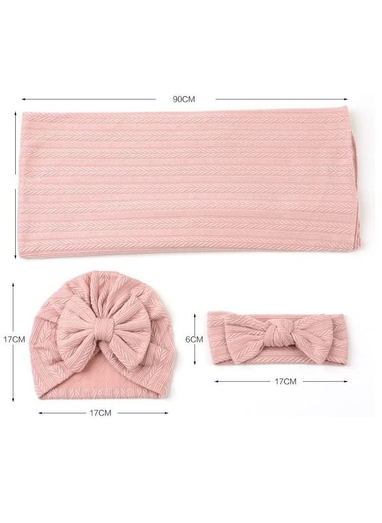 Generic Newborn Swaddle Blanket with Headband Set Wheat Pattern Swaddle Wrap Receiving Blanket for Baby Boy Girls Sleeping Bag (Pink)  - Image 4