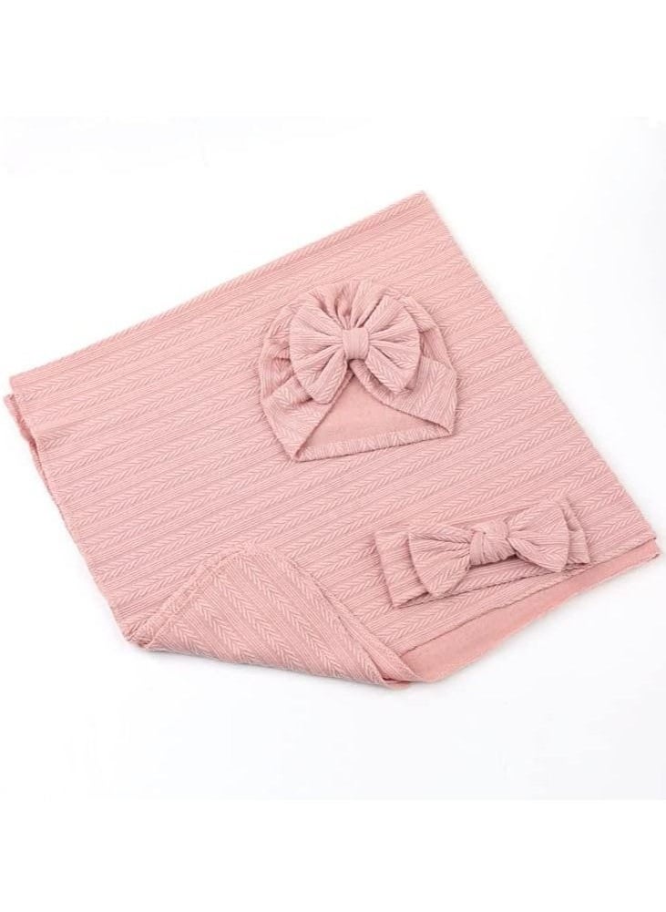 Generic Newborn Swaddle Blanket with Headband Set Wheat Pattern Swaddle Wrap Receiving Blanket for Baby Boy Girls Sleeping Bag (Pink)  - Image 5