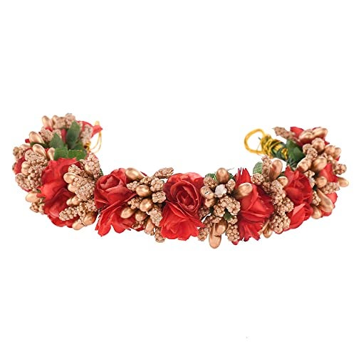sanjog Women's Multicolour Fabric Flower Handmade Juda Maker Gajra Hair Accessory (Red) - Image 4