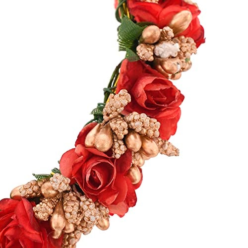sanjog Women's Multicolour Fabric Flower Handmade Juda Maker Gajra Hair Accessory (Red) - Image 3