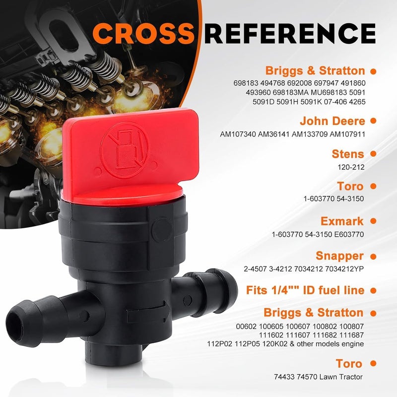 Hipa 1/4" Inline Fuel Shut Off Valve for 493960 494768 698183 Lawnmower Fuel Shut Off Valve Compatible with John Deere AM36141 AM107340 Kohler Fuel Cut Off 10Pack - Image 2