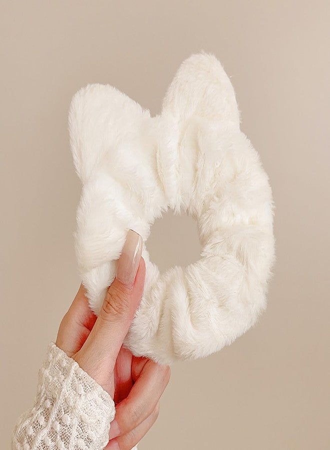 VASANA 4PCS Plush Cat Ear Hair Ties Cute Ear Hair Scrunchies Soft Velvet Elastic Hairbands Ponytail Holders Women Autumn Winter Hair Accessories(4 Colors) - Image 4