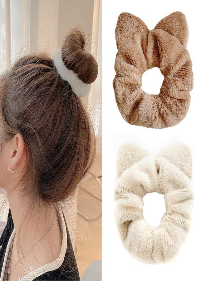 VASANA 4PCS Plush Cat Ear Hair Ties Cute Ear Hair Scrunchies Soft Velvet Elastic Hairbands Ponytail Holders Women Autumn Winter Hair Accessories(4 Colors) - Image 1