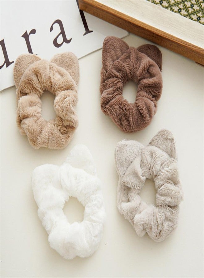 VASANA 4PCS Plush Cat Ear Hair Ties Cute Ear Hair Scrunchies Soft Velvet Elastic Hairbands Ponytail Holders Women Autumn Winter Hair Accessories(4 Colors) - Image 5