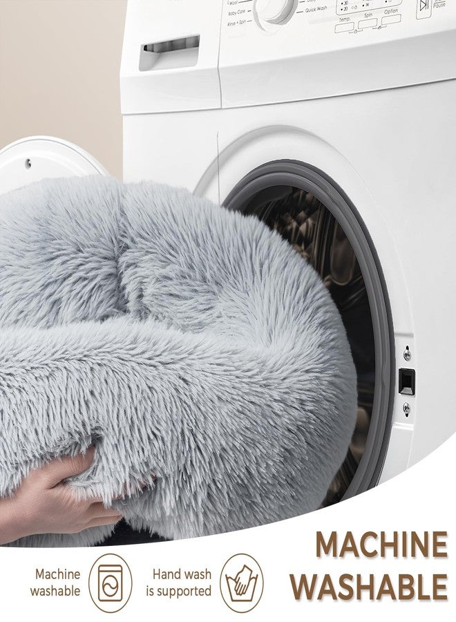 SunStyle Home Calming Round Dog Bed & Cat Bed for Indoor Cats, Medium Size Washable Anti-Slip Anti-Anxiety Donut Dog Beds for Small Dogs & Cats, Fluffy Plush Soft Dog Bed(20 Inch, Light Grey) - Image 5