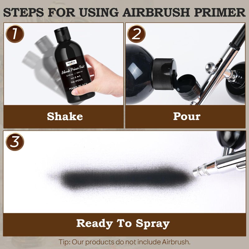 Nicpro Black, Gray, White Surface Primer Airbrush Paint (8.4oz, 250 ml), Matte Finish, Ready To Spray Air Brush Acrylic Primer for Beginners & Artists Priming Plastic Models, Miniature Figures, Craft - Image 4