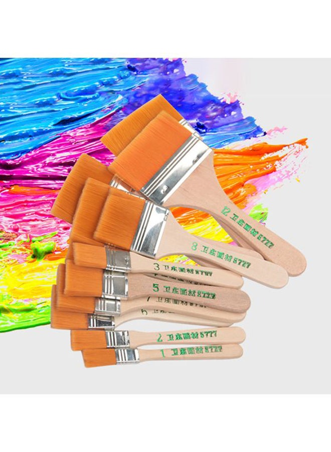 Pack Of 12 Flat Nylon Hair Wooden Painting Brush Orange/Beige - Image 2