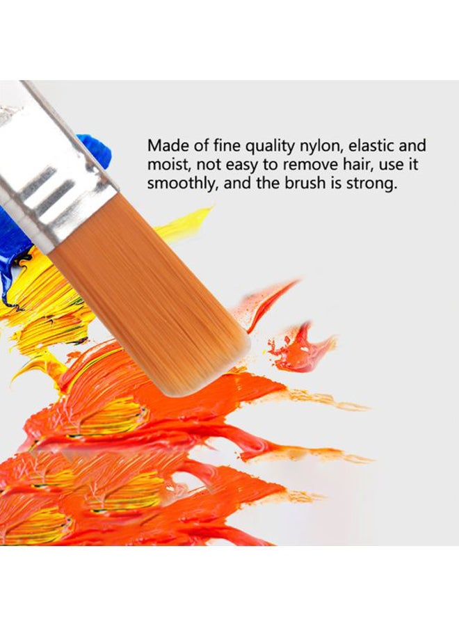 Pack Of 12 Flat Nylon Hair Wooden Painting Brush Orange/Beige - Image 3