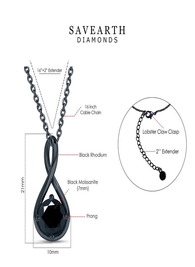 SAVEARTH DIAMONDS Solitaire Pendant Necklace for Women for Women 7MM Round Lab Created Moissanite Infinity Dainty Necklace 16''+2'' Extender in 18K Black Gold Plated Jewelry Gift for Her - Image 2