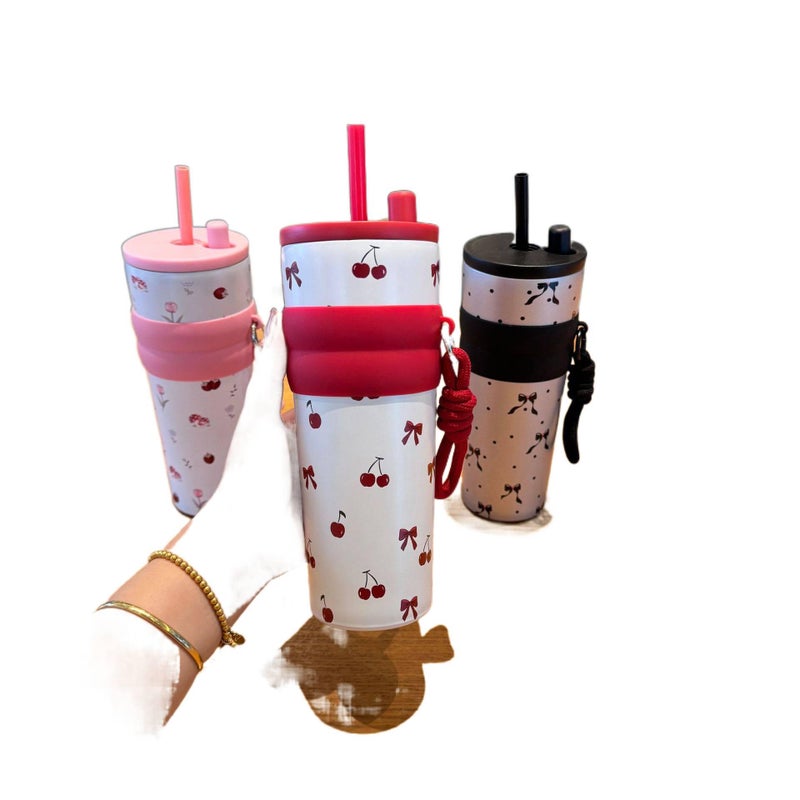 710 ml Stainless Steel Coffee Mug Straw Lid with Carry Handle - Image 3