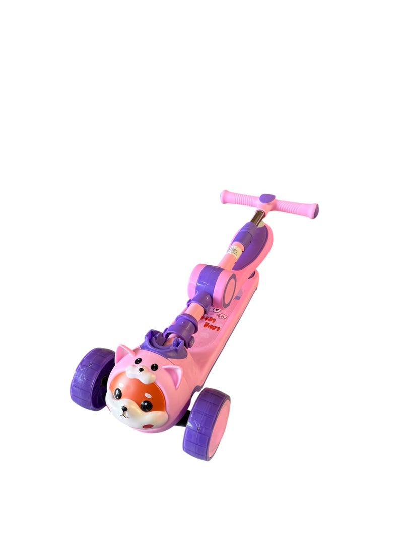 Kids 3-Wheel Scooter with Seat, LED Lights & Music, Adjustable Height, Easy Steering, Rear Brake, Pink/Purple, 56 cm - Image 4