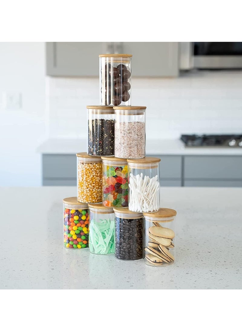 Generic - 10Pcs Glass Spice Jars, 8oz(220ml)/12oz(340ml) Empty Round Spice Container, Glass Food Storage Containers Jars with Bamboo Lids Measuring Spoon for Kitchen - Image 1