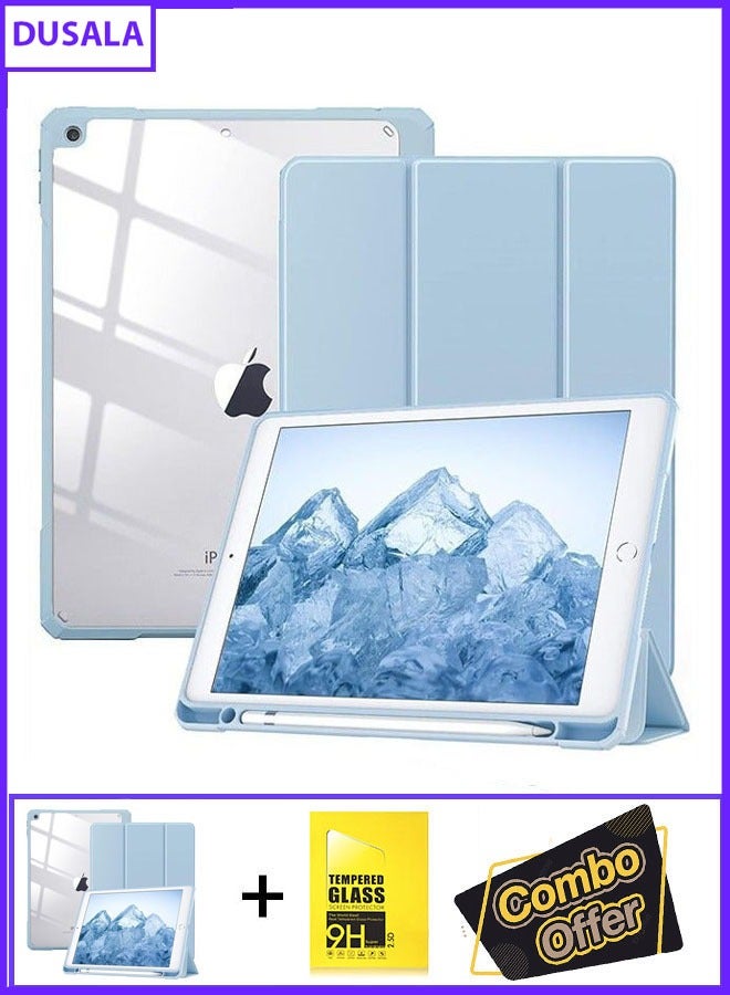 DUSALA 2 in 1 Case for iPad 9th Generation 2021/iPad 8th Generation 2020/iPad 7th Generation 2019 10.2 inch with Pencil Holder, Slim Protective Cover with Clear Back Shell, Auto Wake/Sleep With Tempered Glass - Image 1