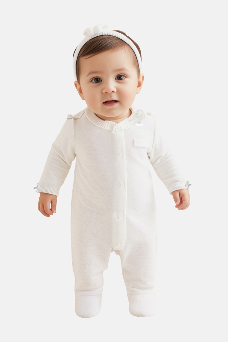 Rock-A-Bye Baby Boutique Toddlers Girl 2 Pcs Plain Romper Set With Headband, White  - Image 1