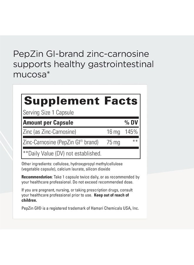 Integrative Therapeutics Zinc-Carnosine - PepZin GI Brand Supplement with Zinc-Carnosine - GI Tract Support* - Gluten Free & Vegan - 60 Capsules - Image 2