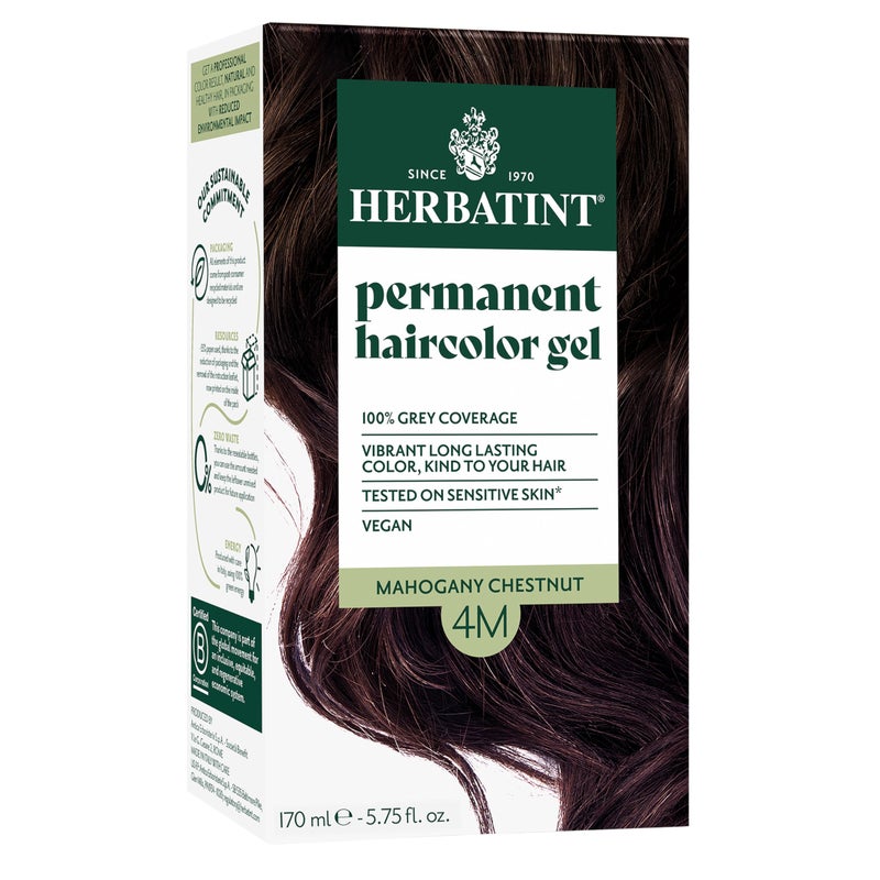Herbatint Permanent Hair Dye For Women 4M Mahogany Chestnut For Up To 100 Gray Coverage of Resistant Gray Hair AmmoniaFree AlcoholFree Vegan Salon Influenced Hair Color 575 fl oz