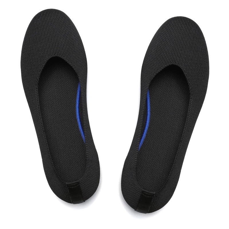 KBZone Women's Ballet Flat Dressy Casual Knit Shoes Round Toe Women Mesh Flats Black - Image 1
