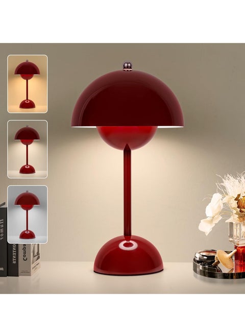 Flower Pot Cordless Table Lamp, 1200mAh Battery Mushroom Table Lamp, Portable Garden Table Lamp, Bedside Table Small Rechargeable Lamp, Dimmable Touch Bedroom Lamp, Suitable for Indoor and Outdoor (Red)