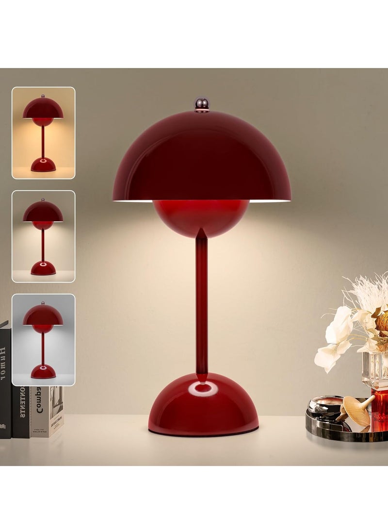 Generic - Flower Pot Cordless Table Lamp, 1200mAh Battery Mushroom Table Lamp, Portable Garden Table Lamp, Bedside Table Small Rechargeable Lamp, Dimmable Touch Bedroom Lamp, Suitable for Indoor and Outdoor (Red) - Image 1