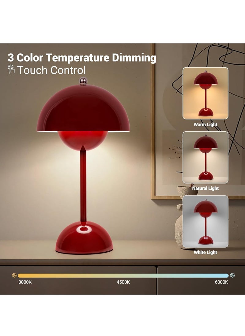 Generic - Flower Pot Cordless Table Lamp, 1200mAh Battery Mushroom Table Lamp, Portable Garden Table Lamp, Bedside Table Small Rechargeable Lamp, Dimmable Touch Bedroom Lamp, Suitable for Indoor and Outdoor (Red) - Image 1