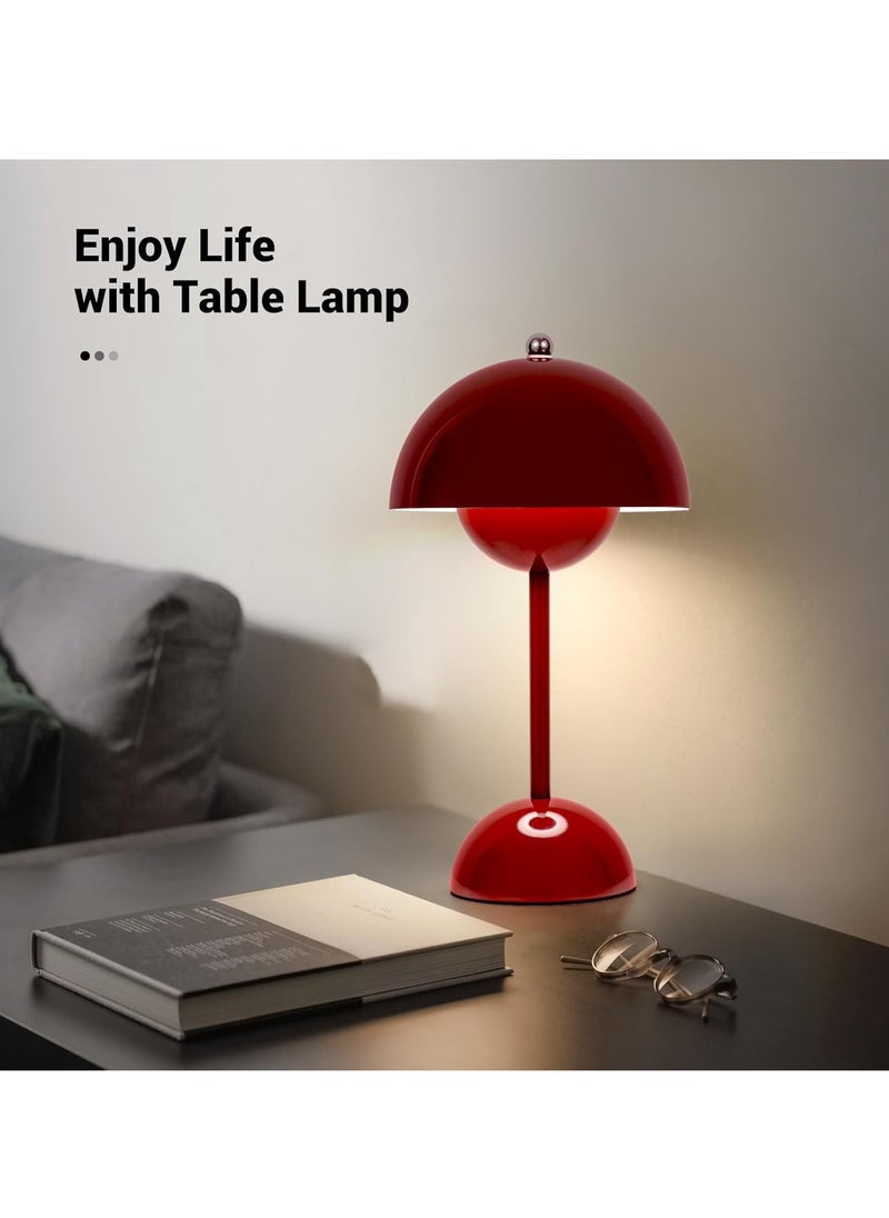 Generic - Flower Pot Cordless Table Lamp, 1200mAh Battery Mushroom Table Lamp, Portable Garden Table Lamp, Bedside Table Small Rechargeable Lamp, Dimmable Touch Bedroom Lamp, Suitable for Indoor and Outdoor (Red) - Image 1