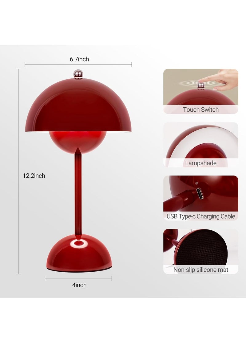 Generic - Flower Pot Cordless Table Lamp, 1200mAh Battery Mushroom Table Lamp, Portable Garden Table Lamp, Bedside Table Small Rechargeable Lamp, Dimmable Touch Bedroom Lamp, Suitable for Indoor and Outdoor (Red) - Image 1
